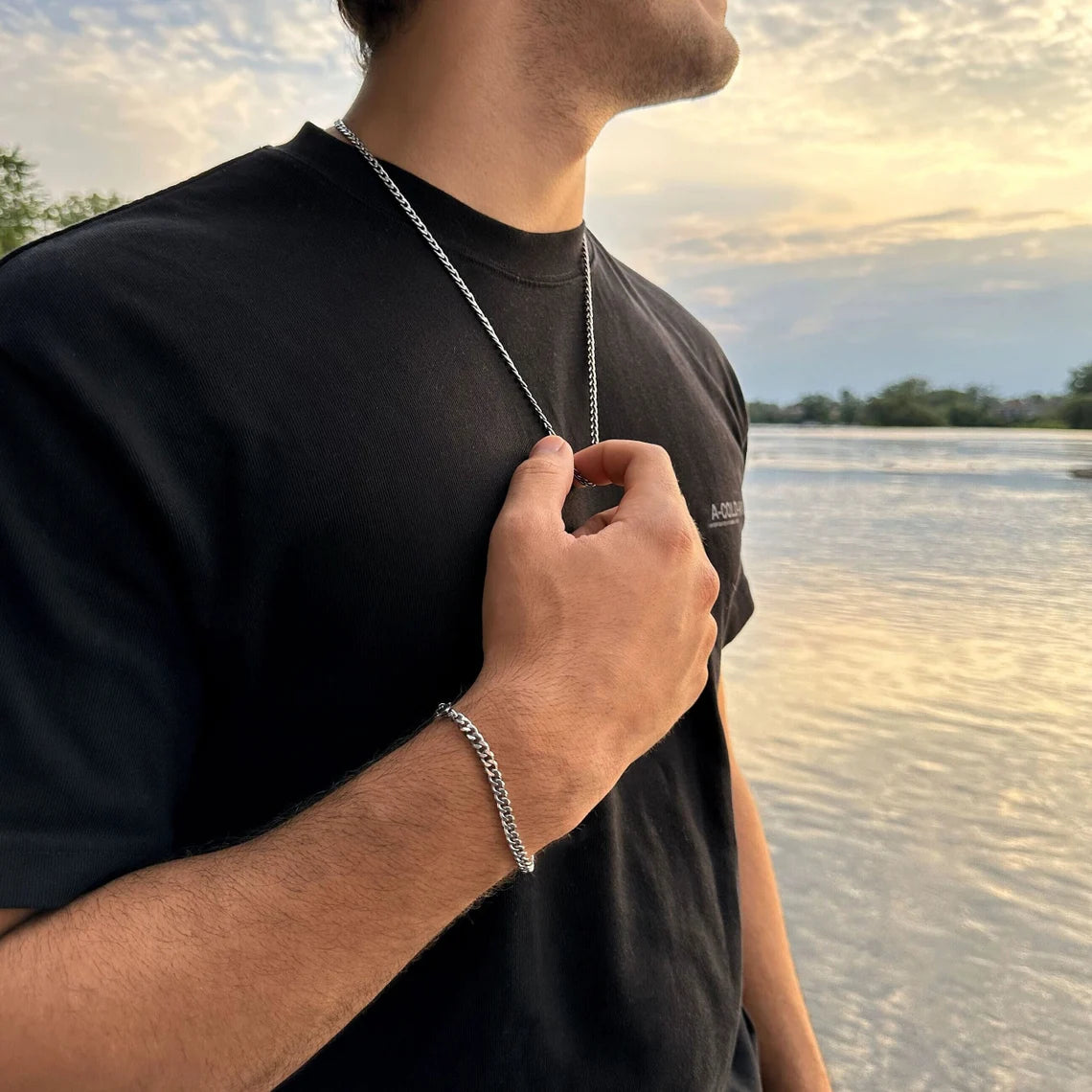 Men’s Silver Stainless Steel 5mm Curb Chain Bracelet – Waterproof & Non-Tarnish