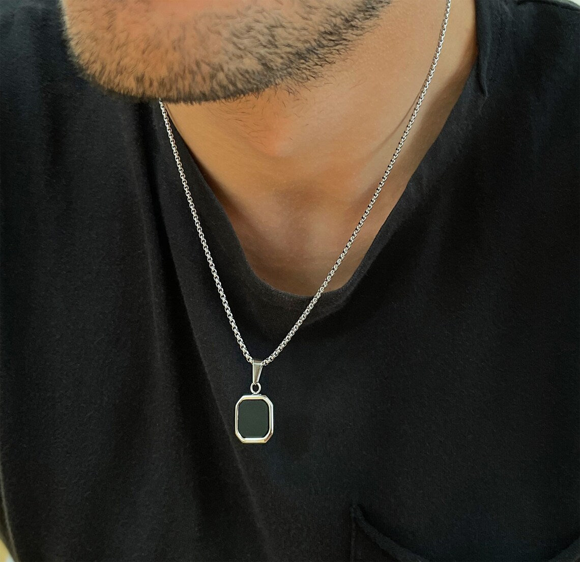 Black Painted Pendant Necklace with Stainless Steel Chain