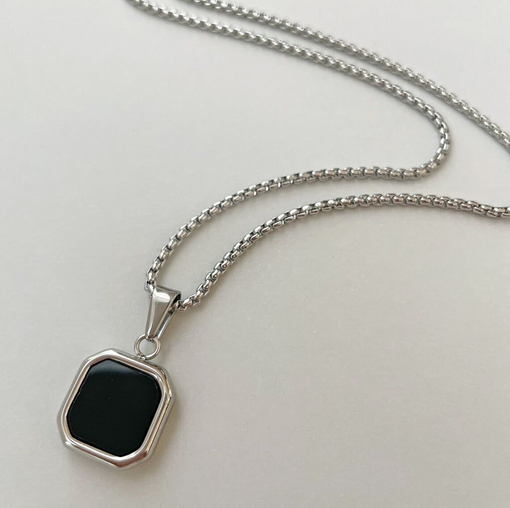 Black Painted Pendant Necklace with Stainless Steel Chain