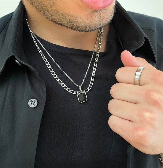 Black Painted Pendant Necklace with Stainless Steel Chain