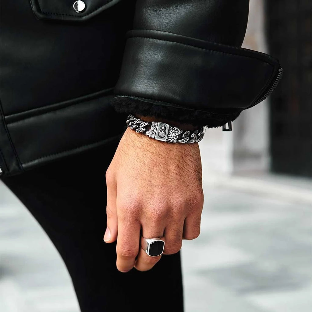 Men’s Black Onyx Signet Ring – Silver Waterproof Statement Jewelry