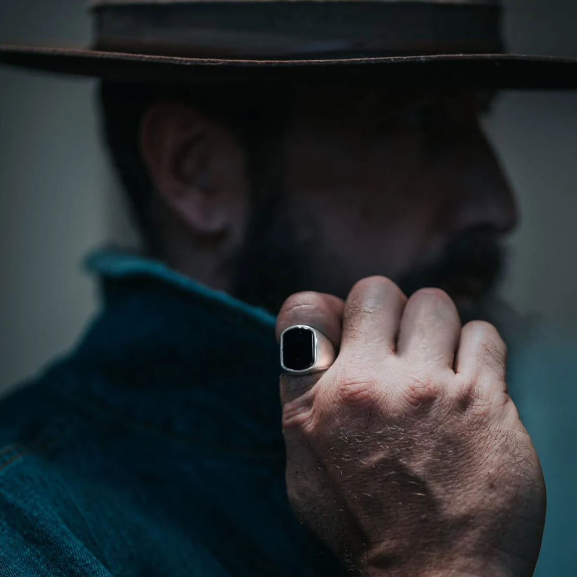 Men’s Black Onyx Signet Ring – Silver Waterproof Statement Jewelry