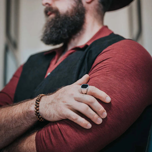 Men’s Black Onyx Signet Ring – Silver Waterproof Statement Jewelry