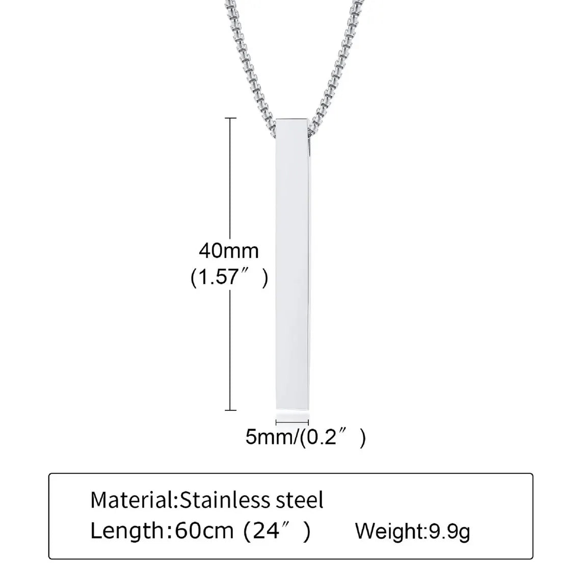 Men’s Stainless Steel Vertical Bar Necklace – Minimalist Punk Pendant