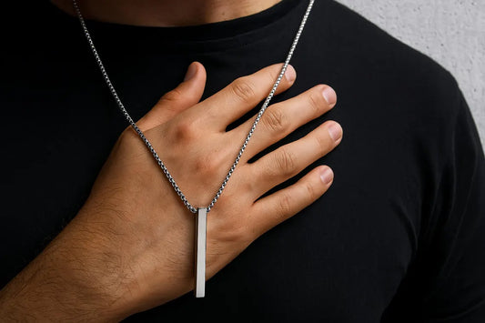 Men’s Stainless Steel Vertical Bar Necklace – Minimalist Punk Pendant