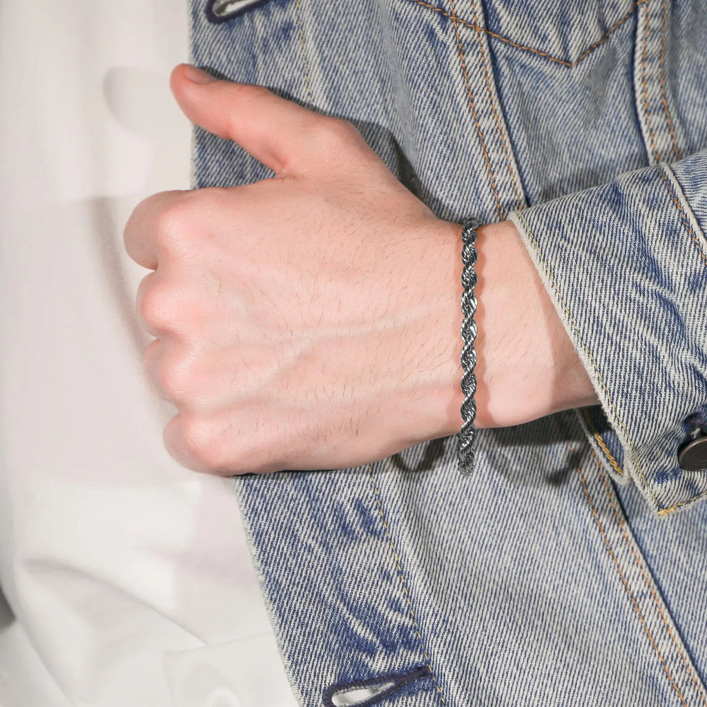 Men’s Silver Rope Bracelet – Stainless Steel Men’s Bracelet