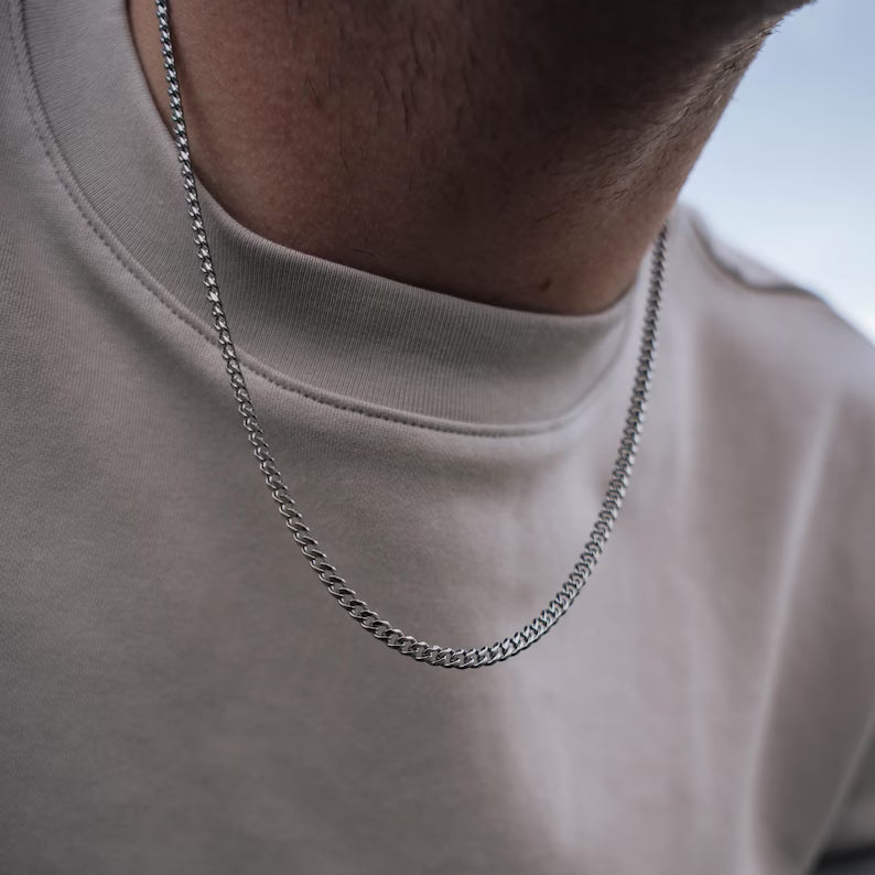 Men’s Silver Cuban Chain Necklace – Stainless Steel Men’s Chain