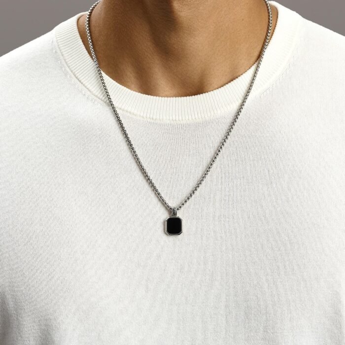 Black Stone Geometric Pendant Necklace